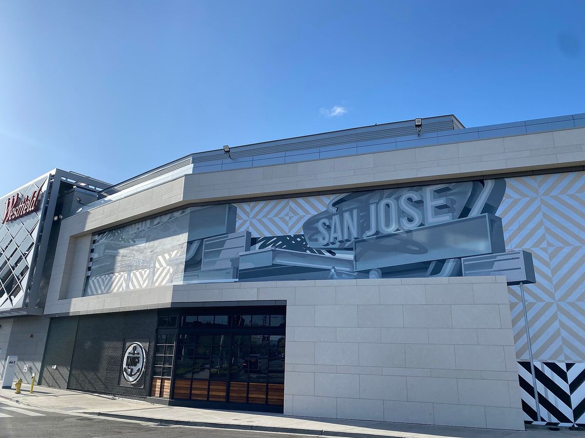 A large San Jose mural on the outside wall of Westfield Valley Fair