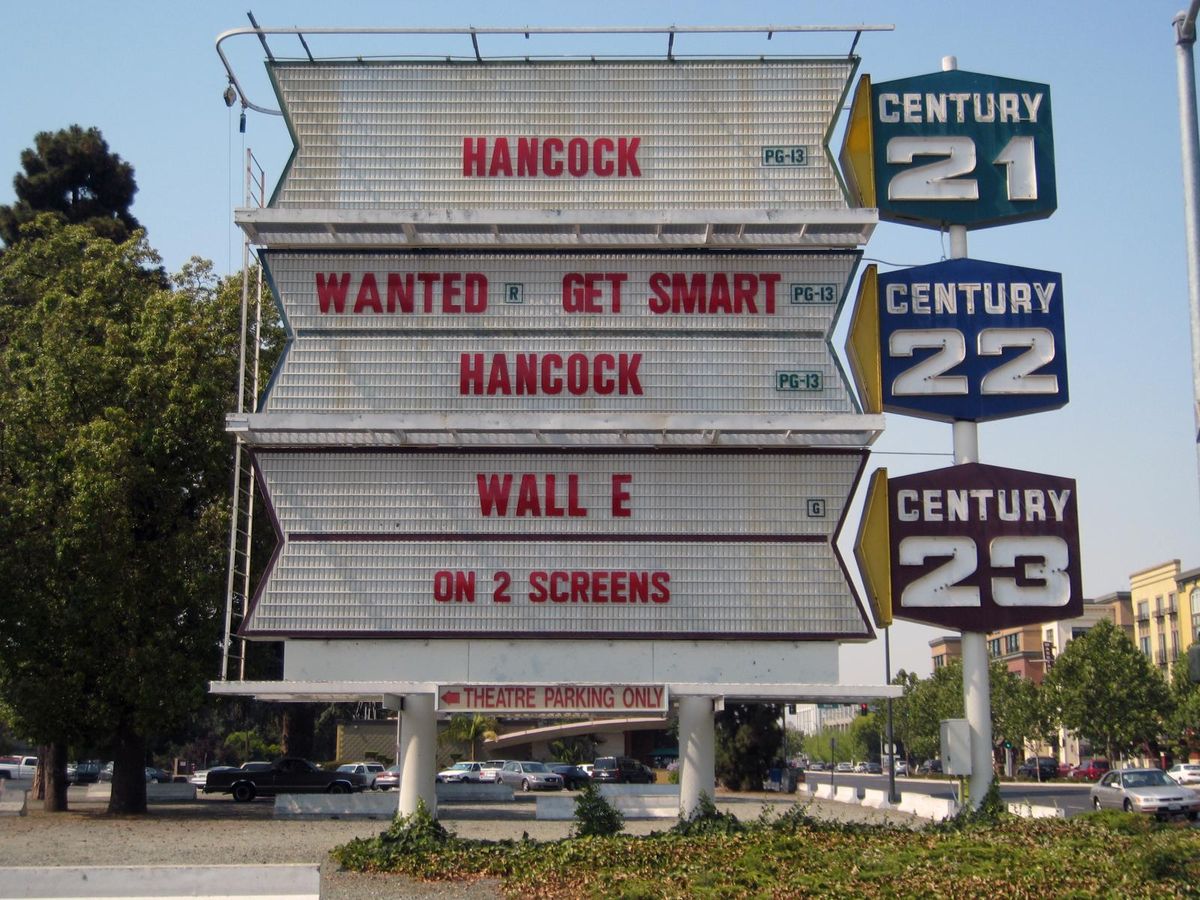 The marquee sign for the Century 21, 22 and 23 theaters